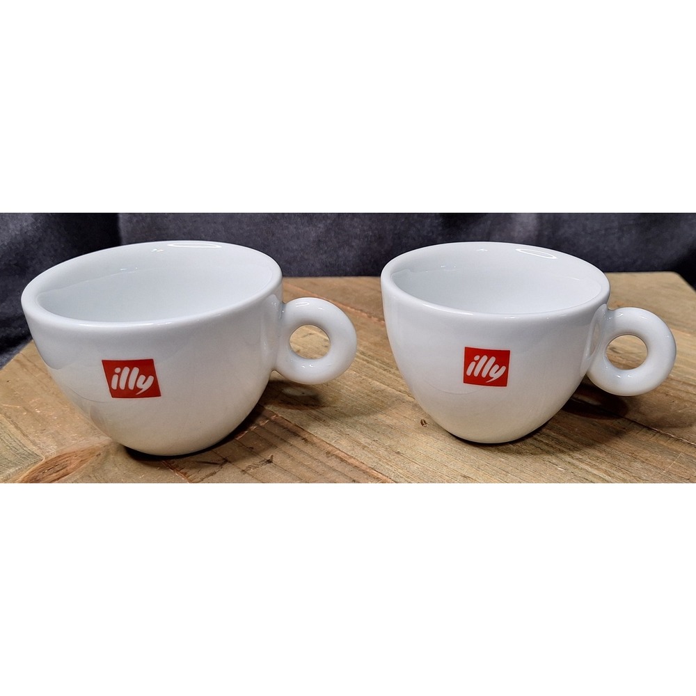 Illy Espresso Cups Set of 2 White Porcelain IPA Italy Coffee Mugs Ring Handle
